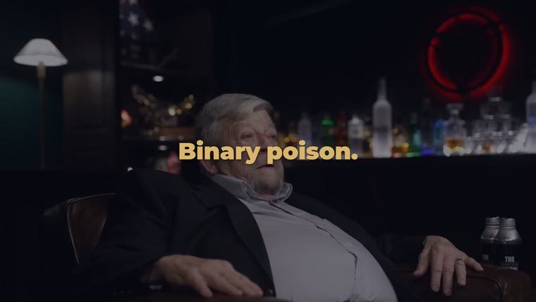 Big caption reading Binary poison