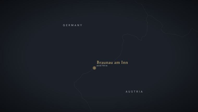 Animated map card locating Braunau am Inn, Austria