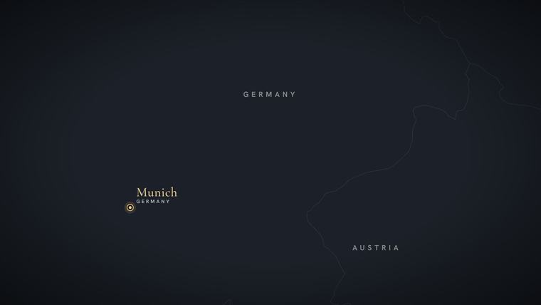 Animated map card locating Munich, Germany