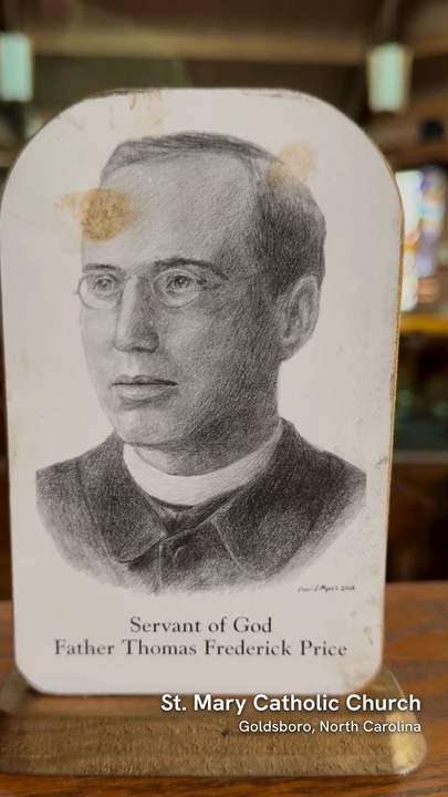 The drawing of Father Thomas Frederick Price captioned Servant of God, as it appears in the film